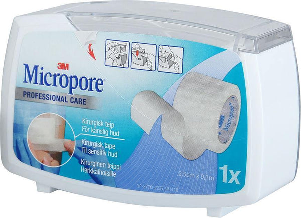 Micropore tape m/dispenser 2,5cmx9,14m hvit 1stk - Apoteket Elgen