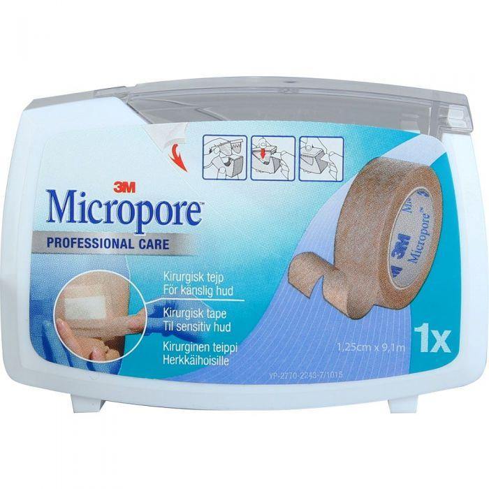 Micropore tape m/dispenser 1,25cmx9,14m brun 1stk - Apoteket Elgen