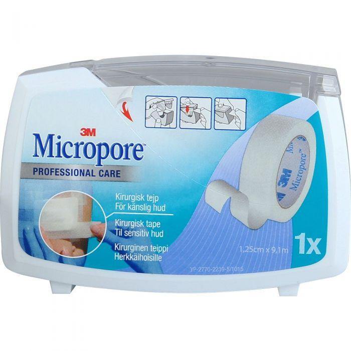 Micropore tape m/dispenser 1,25cmx9,14m hvit 1stk - Apoteket Elgen