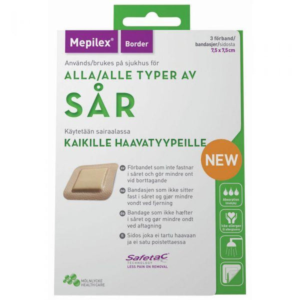 Mepilex border bandasje 7,5x7,5cm 3stk - Apoteket Elgen