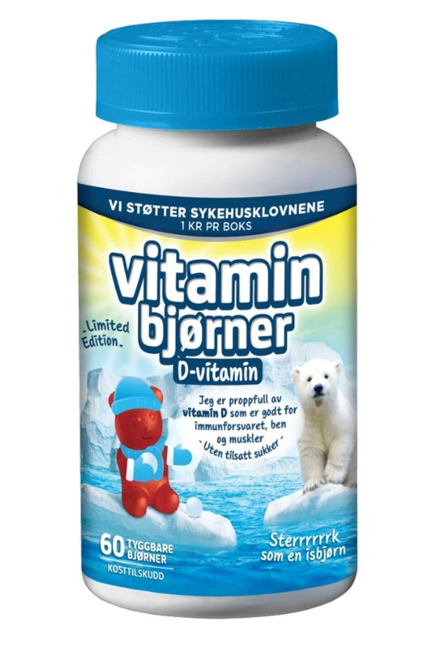 Vitaminbjørner vit-D tyggetabletter jordbærsmak 60stk - Apoteket Elgen