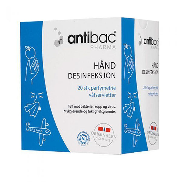 Antibac pharma 85% hånddesinfeksjon våtservietter 20stk - Mossapotek
