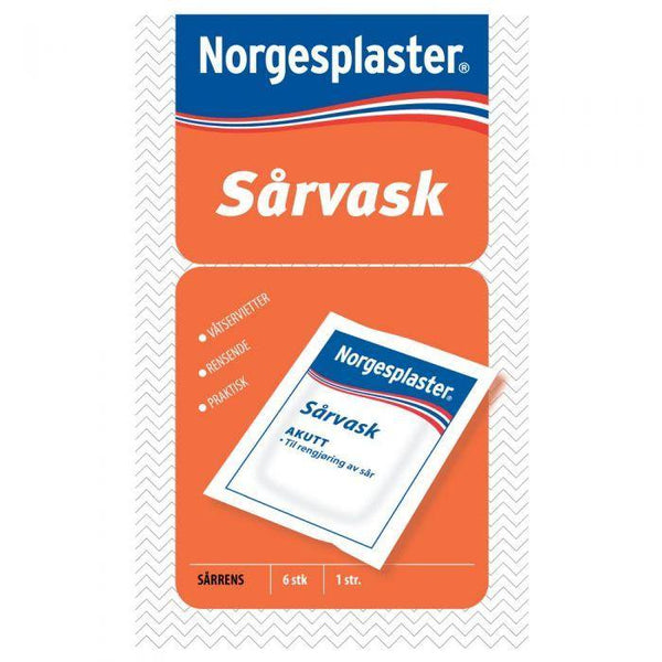 Norgesplaster Sårvask Våtservietter 6stk - Apoteket Elgen