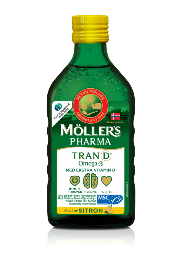 Møllers Pharma tran med sitronsmak og D-vitamin 250ml - Apoteket Elgen