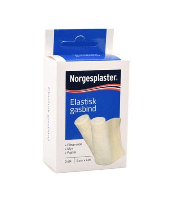 Norgesplaster elastisk gasbind 8cmx4m 2stk - Apoteket Elgen