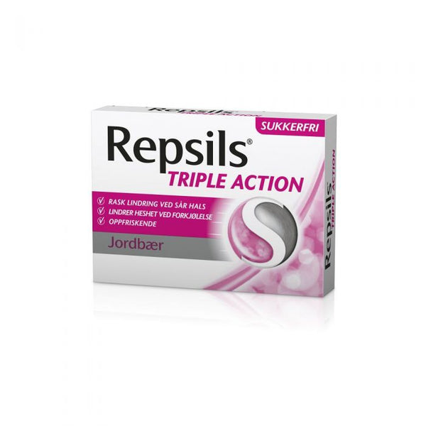 Repsils Triple Action halstabletter med Jordbær smak 24stk